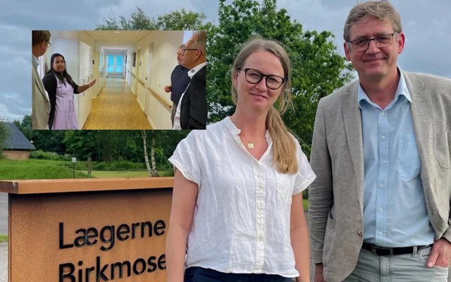 Collage, der viser formand for PLO Jørgen Skadborg på besøg hos to praktiserende læger i Nord- og Midtjylland
