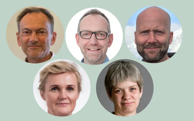 De fem regionale formænd i PLO - Fra venstre, Peter Wied (Formand for PLO-Sjælland), Peder Reistad (formand for PLO-Hovedstaden), Henrik Idriss Kise (Formand for PLO-Midtjylland), Birgitte Ries Møller (Formand for PLO-Syddanmark), Dinah Høngaard (Formand for PLO-Nordjylland
