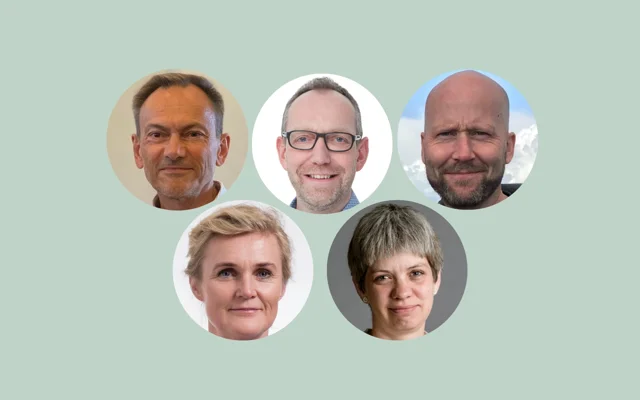 De fem regionale formænd i PLO - Fra venstre, Peter Wied (Formand for PLO-Sjælland), Peder Reistad (formand for PLO-Hovedstaden), Henrik Idriss Kise (Formand for PLO-Midtjylland), Birgitte Ries Møller (Formand for PLO-Syddanmark), Dinah Høngaard (Formand for PLO-Nordjylland