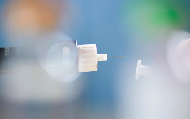 Nål fra pen der kan indsprøjte insulin